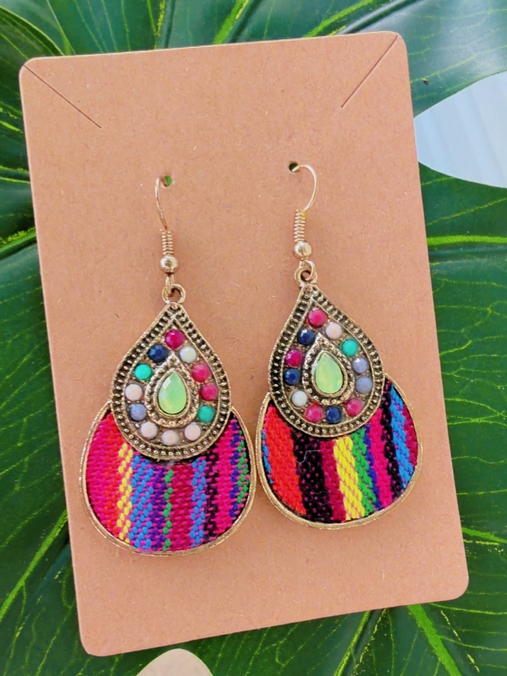 Boho Multicolor Teardrop Fabric Earrings - Unbranded